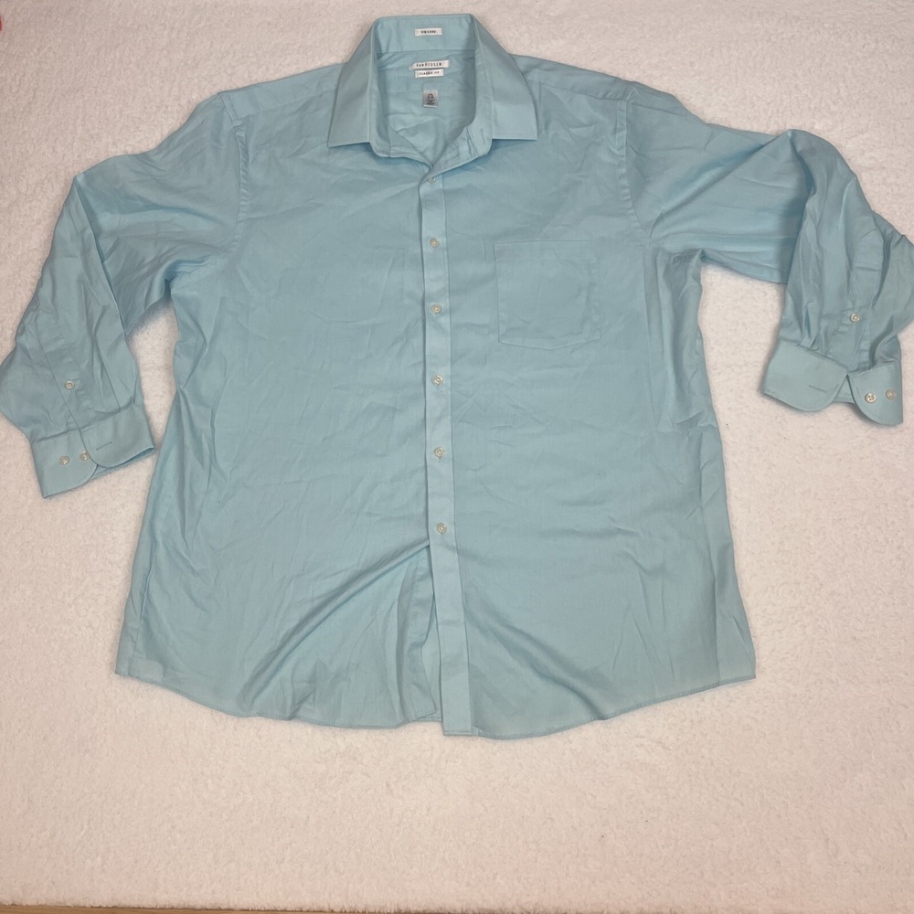 Van Heusen Men Dress Shirt 17.5 32/33 Classic Fit Blue Pin Cord Wrinkle Free E26